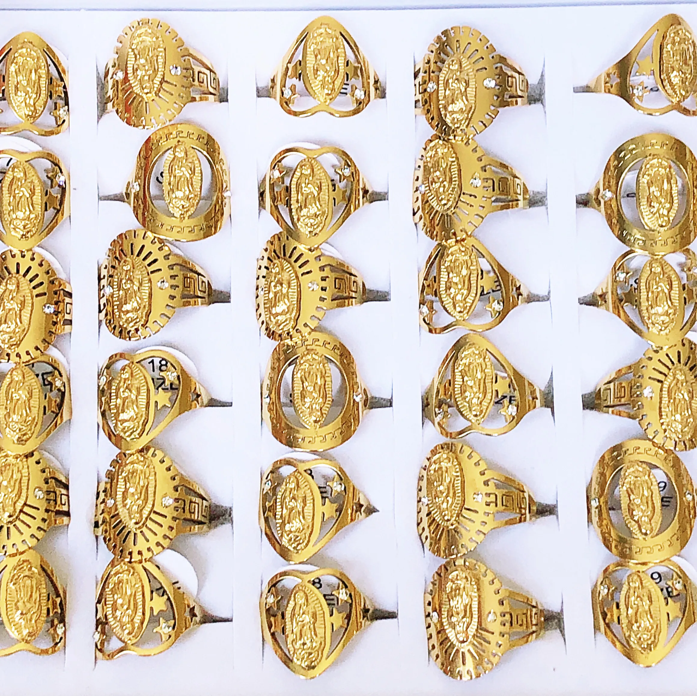 الجملة 36Pcs/lot الكاثوليكية مريم العذراء تصميم حجر الراين الفولاذ المقاوم للصدأ خاتم بوتيك ديني مجوهرات هدية