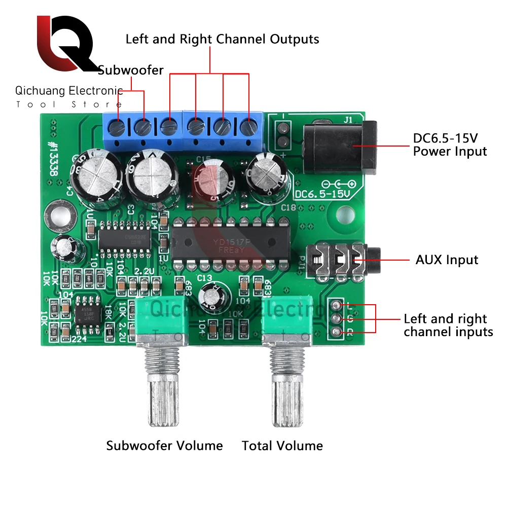 DC6.5-15V 6W+6W+25W 2.1 Channel Class D HiFi Power Amplifier Board Sound Amp Volume Control for Speaker Subwoofer Home Theater