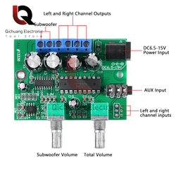 DC6.5-15V 6W+6W+25W 2.1 Channel Class D HiFi Power Amplifier Board Sound Amp Volume Control for Speaker Subwoofer Home Theater