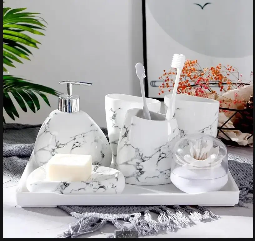 

6/7pcs set Gold marble ceramics Bathroom Accessories Set Soap Dispenser/Toothbrush Holder/Tumbler/Soap Dish Bathroom Products