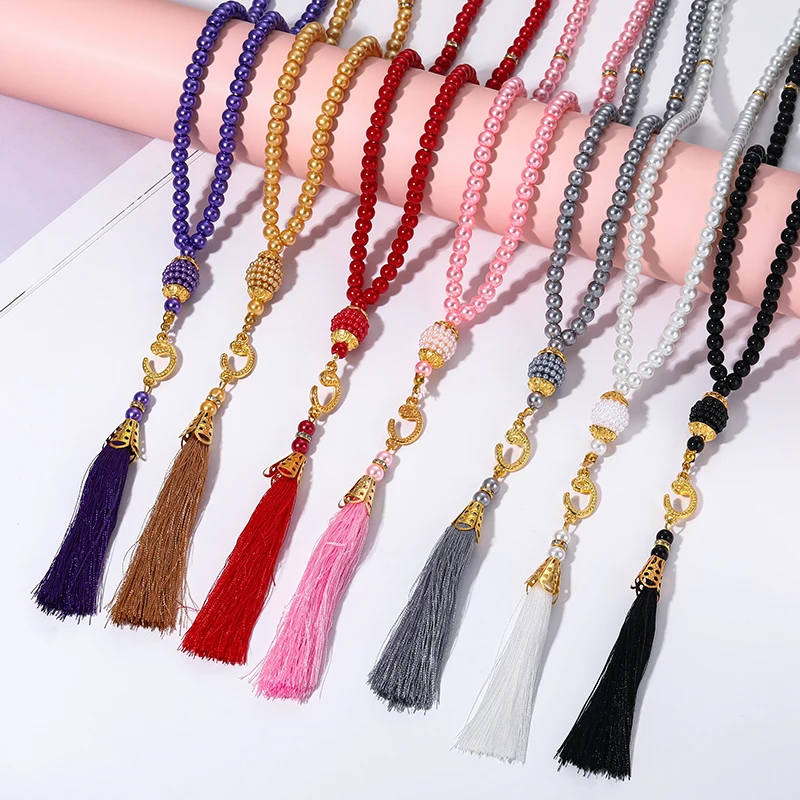 6mm 99pcs Glass Pearls Tassel Turkish Style Muslim Rosary Islamic Prayer Beads Bracelet for Women Jewelry Accessories Gift