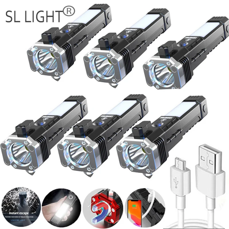 

6Pack Flashlight With COB Side Light USB Recharge High Lumens Super Bright Outdoor Portable Lamp Torch Outdoor Hunting Camping