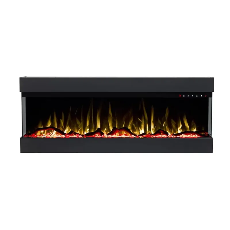 Electric fireplace embedded in wall with remote/application control for appliance installation in garage