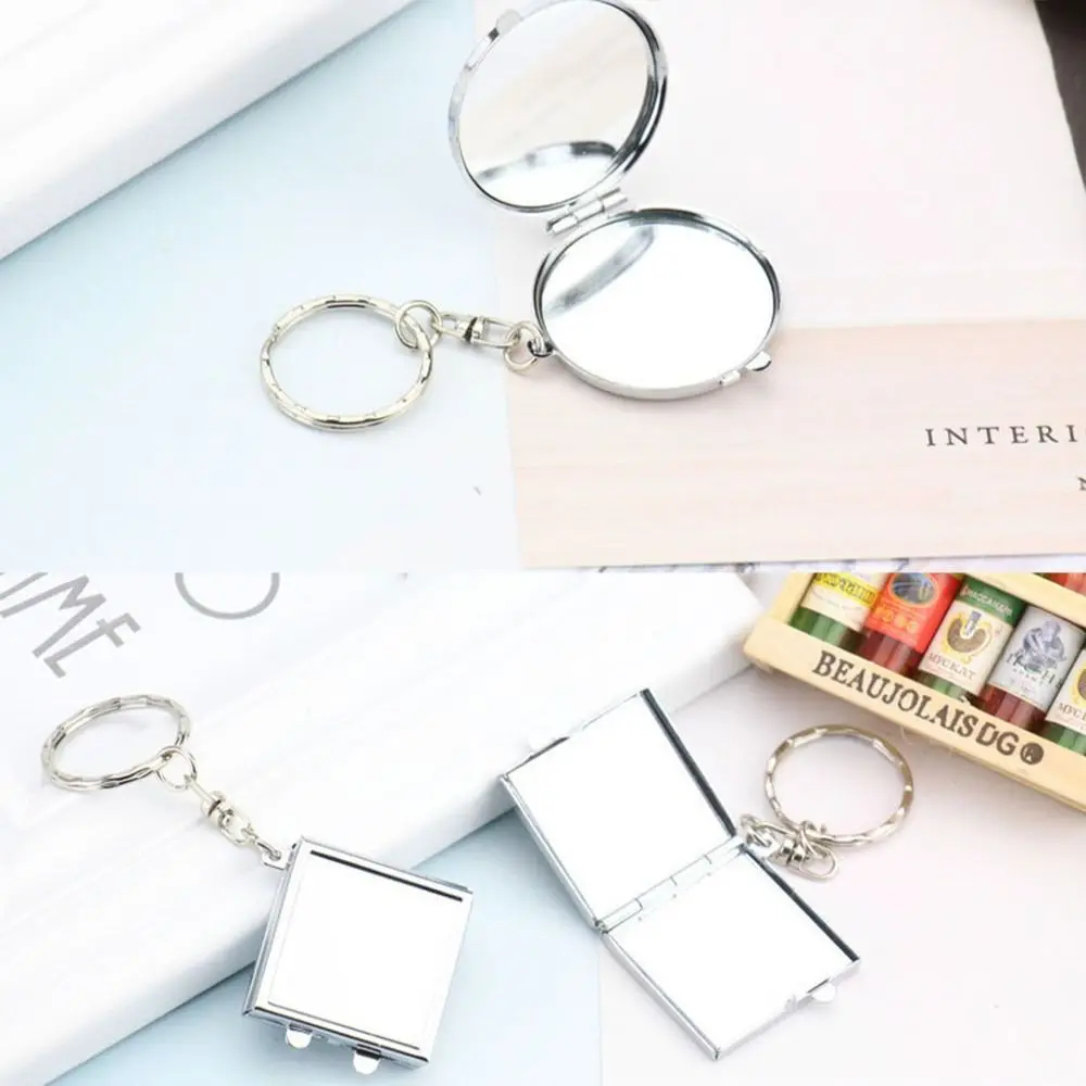 Matal Metal Make-up Mirror Portable Small Double Sided Key Pendant Clasp Foldable Small Round Mirror