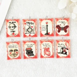 8Pcs Valentine Charms Acrylic Love Card Jewlery Findings For Necklace Keychain DIY Making