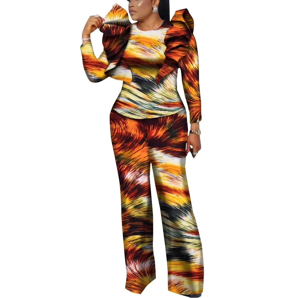Conjuntos de camisa y pantalones con estampado africano para mujer Dashiki tradicional africano 2 piezas conjuntos de pantalones trajes de mujer ropa Wy9888