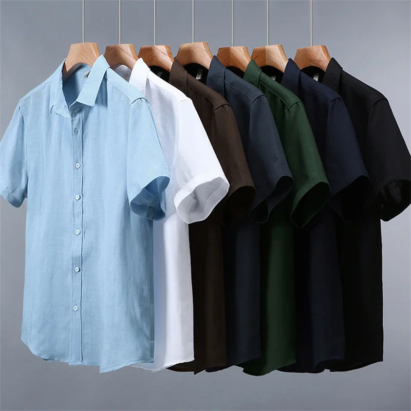 

Lyocell 80%&Linen 20% Shirts For Men Short Sleeve Solid Loose Fit Summer New Quality Breathable Classic Casual Camisas De Hombre