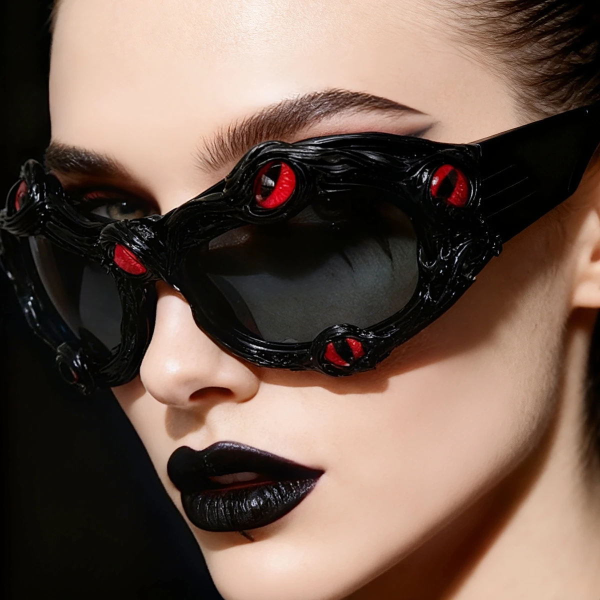 

Готические солнцезащитные очки для глаз на Хэллоуин, черные, красные, унисекс, темные, авангардные, с преувеличенной тематикой, косплей, вечерние оттенки для мужчин и женщин