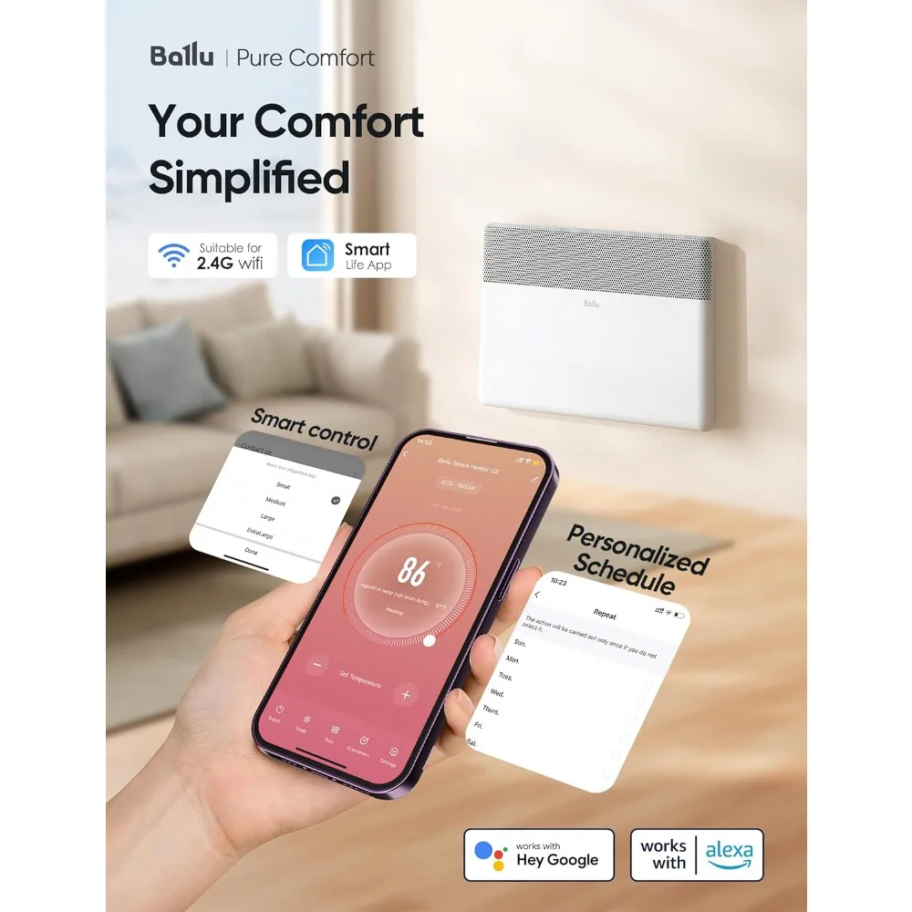 Riscaldatore per pannello a convezione, riscaldatore per tutta la casa da interno da 1500 W, con applicazione WiFi, telecomando