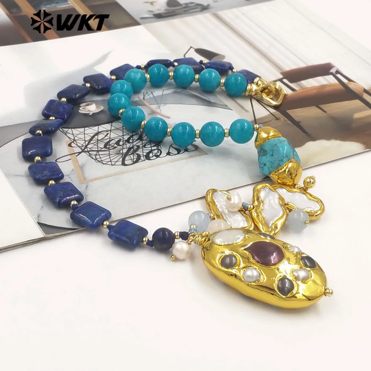 

WT-JN359 1PC Natural Stone Pearl 18inch Necklace With 18k Real Gold Plated For Girls Jewelry Decoration Daily