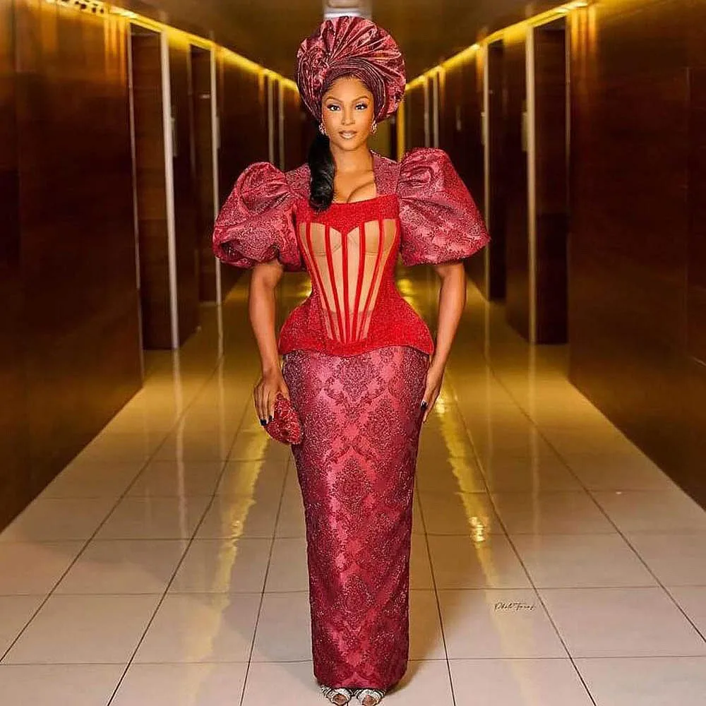 

Вечернее платье-русалка 2026 с разрезом сзади, кружевными пышными рукавами, для выпускного вечера и свадебных торжеств, модель 2025