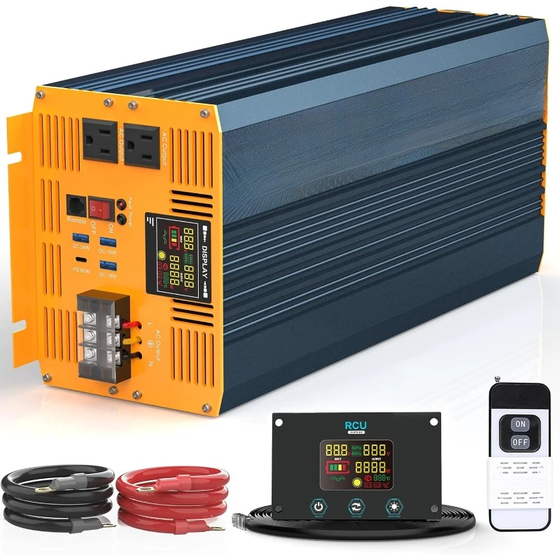 10000W Peak Heavy Duty Inverter with Remote Control and LED Display, 4 USB/Type-C Ports & 2 AC Outlets Car Charger