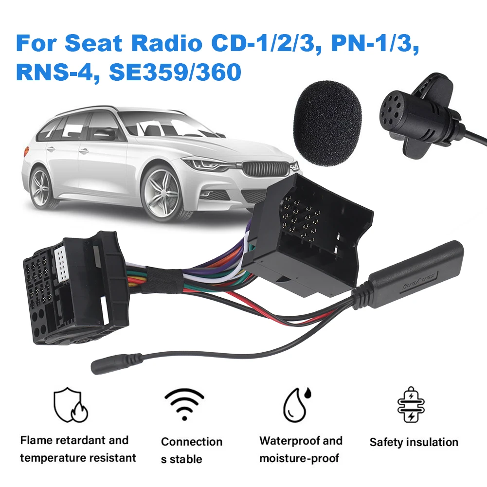 Aux Adapter Harness Wire with Microphone Radio Wiring Harness Handsfree Car Stereo Radio Plug Harness for VW Passat Jetta Touran