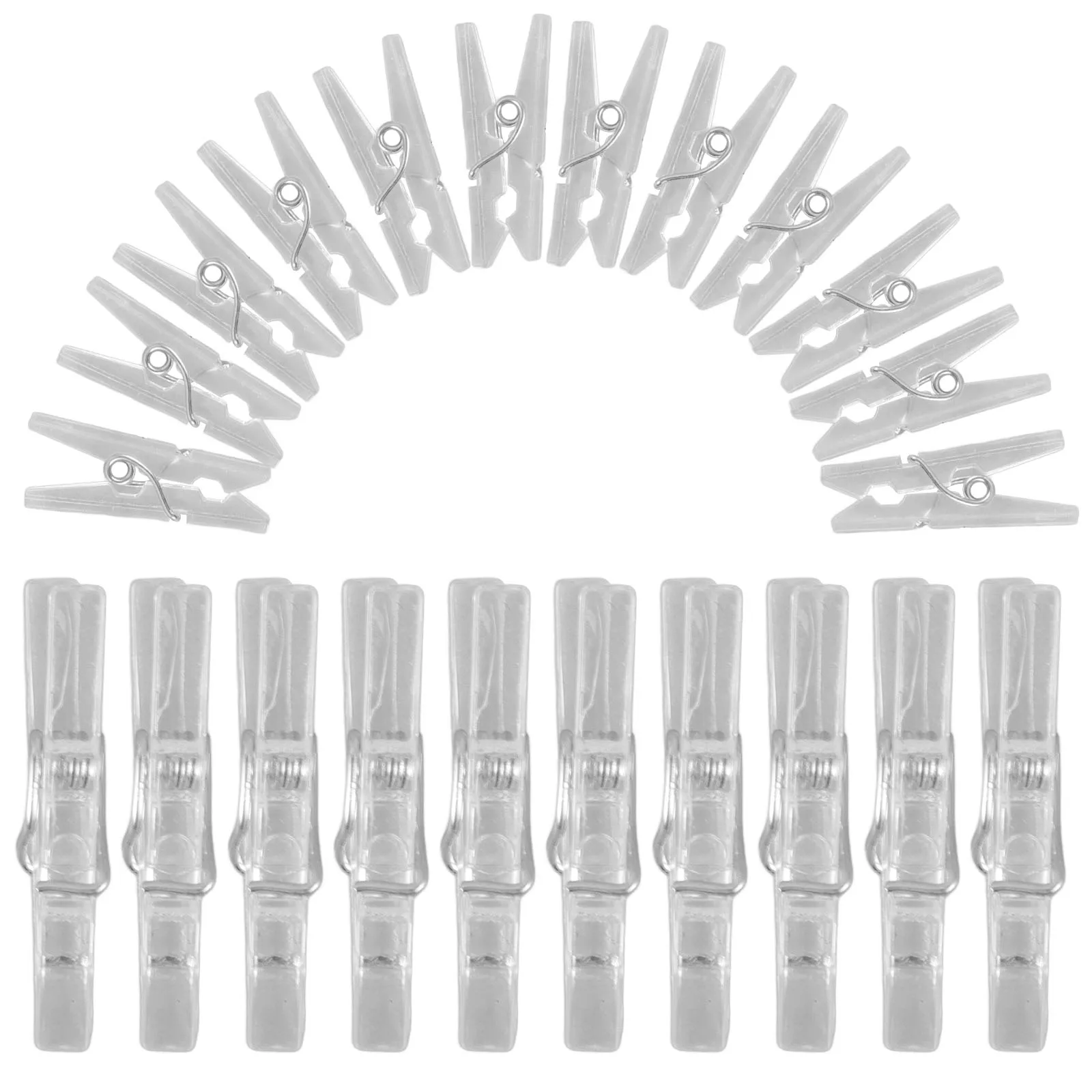 คลิปหนีบสปริงใส 50 ชิ้น ขนาด 25x1 ซม. ทำจากพลาสติก ใช้หนีบผ้า ตกแต่งผนัง ติดโน้ต แขวนรูปภาพ หรือกระดาษ