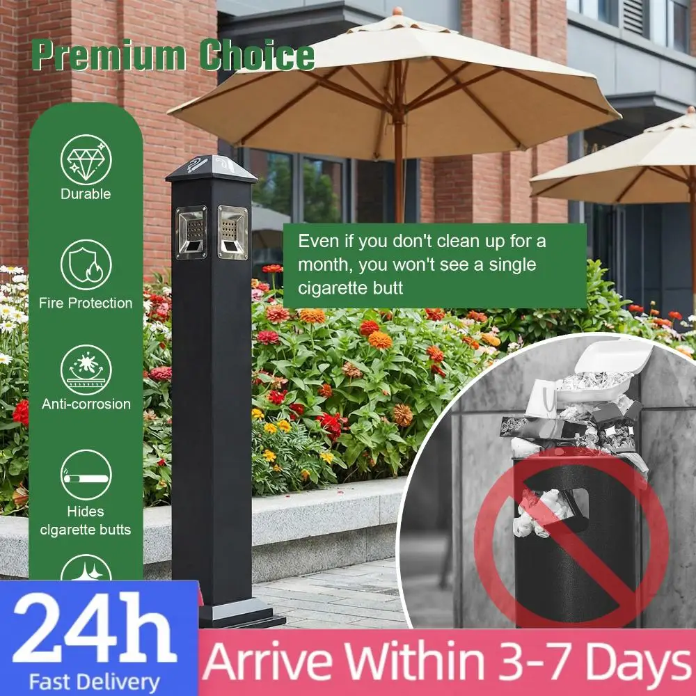

Stainless Steel Vertical Trash Can With Key Lock Inner Bucket Ash Receptacle For Outdoor Patio Hotel Office 9.84x9.84x43.7Inch