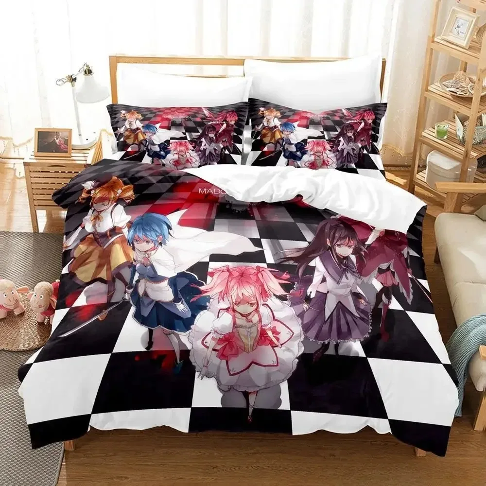 Puella Magi Madoka Magica Bedding Set Cartoon Anime three-piece set Adult Kid Bedroom Duvetcover Sets 3D Kawaii Girl All season