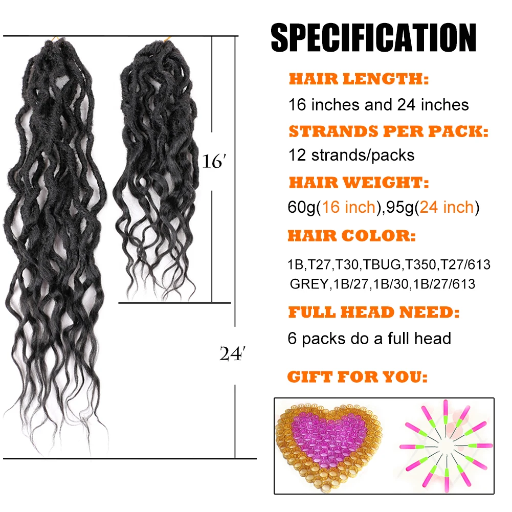 Goddess Boho-Tresses Synthétiques Ondulées au Crochet, Faux Locs, Pré-Bouclées, Noires, Brunes, Ombrées, Douces, 16, 24 Pouces