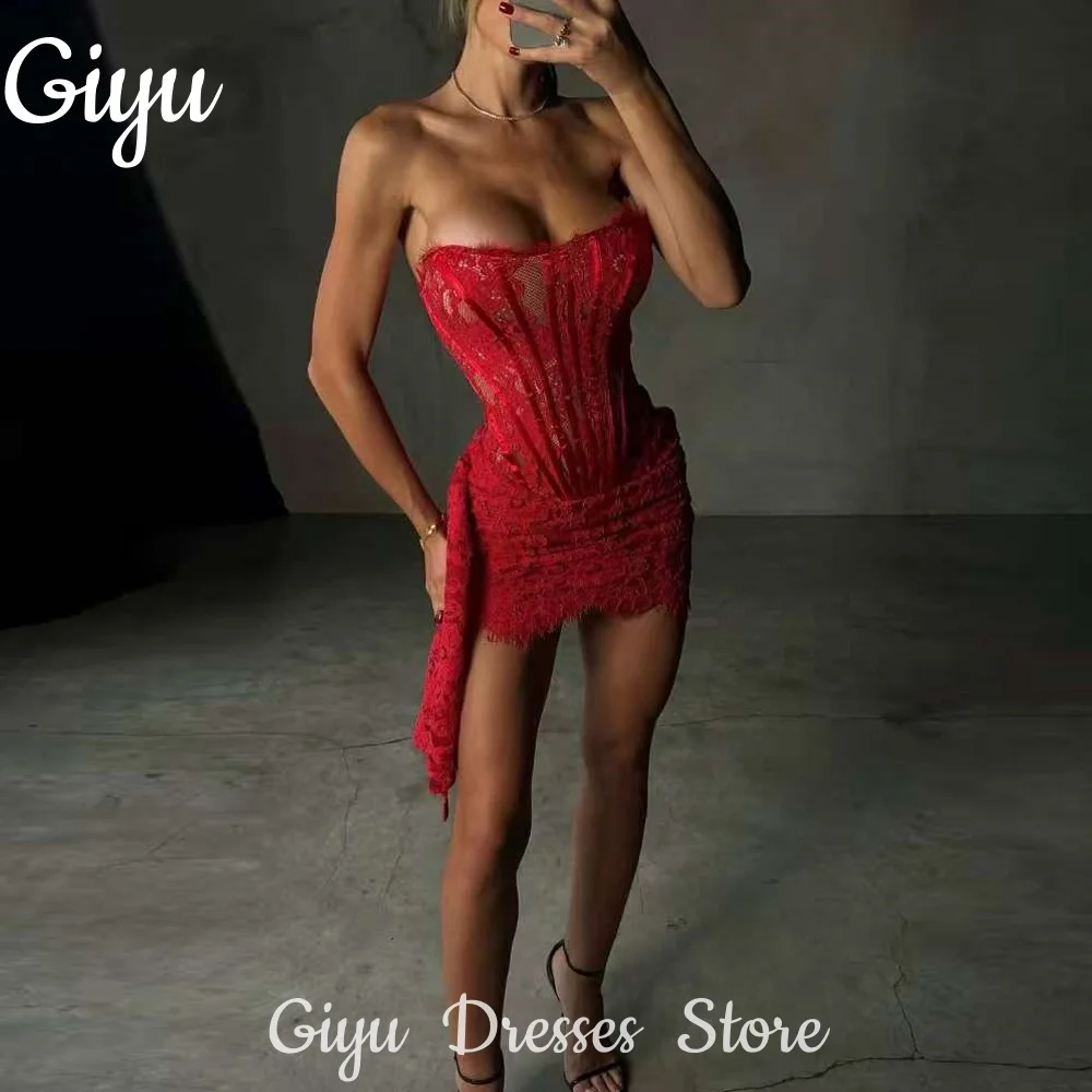 

Giyu Flame Sexy Red Lace Short Wedding Party Dress Perspective Boning Modern Mini Cocktail Dress Vestido de noiva US Women 2025