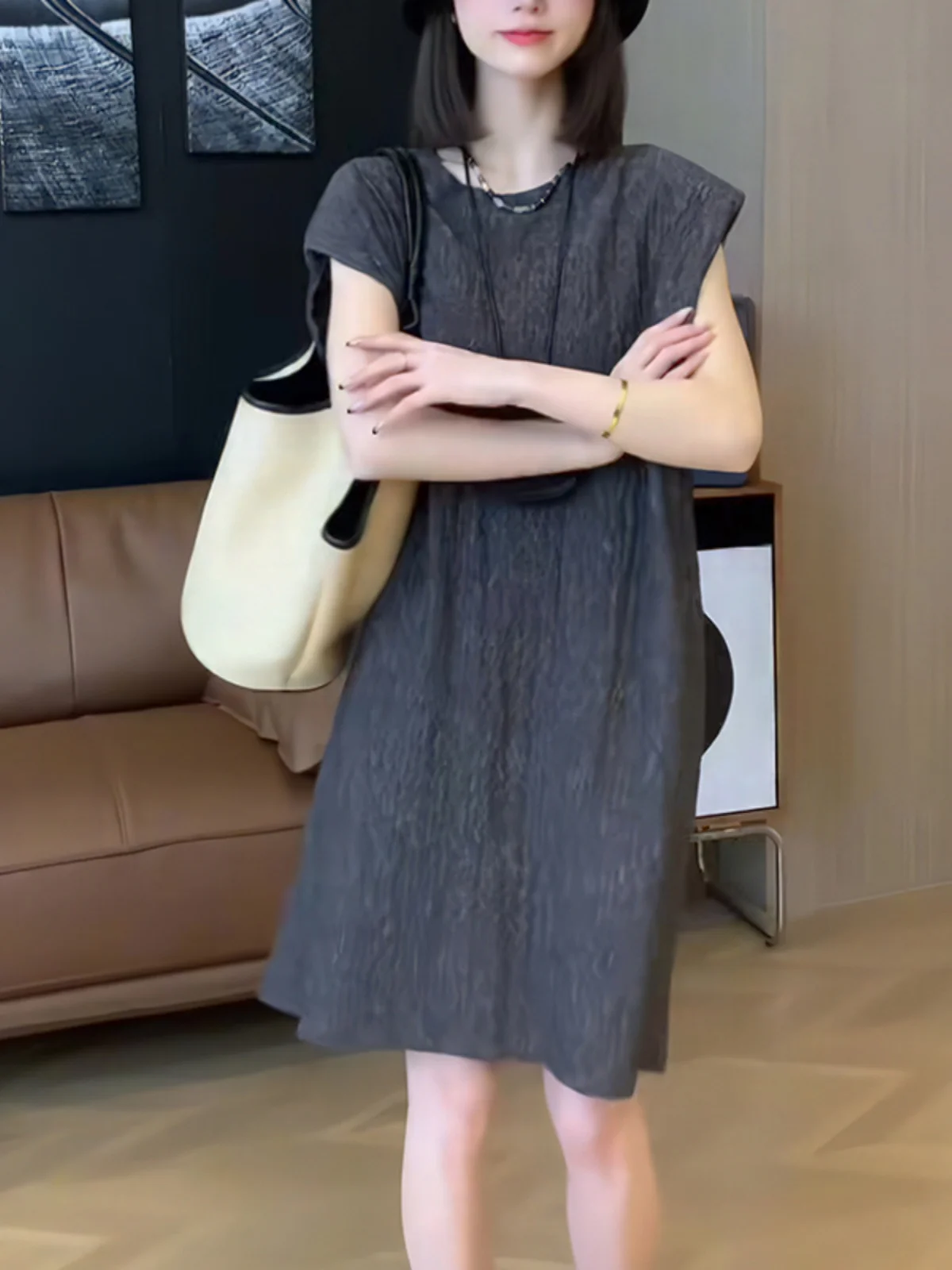 

Ele Versatile Korean Sle Summer New Dr Commute Faion High-End Simple Match All Skirts Gtuq Brand round Ne ort ...