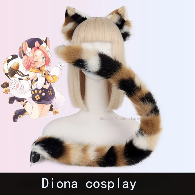 In Stock Diona Cosplay Genshin Impact Wig Cat Ear Furry Fuzzy Hairy Tail Full Sets Halloween Party Xmas Prop for Women