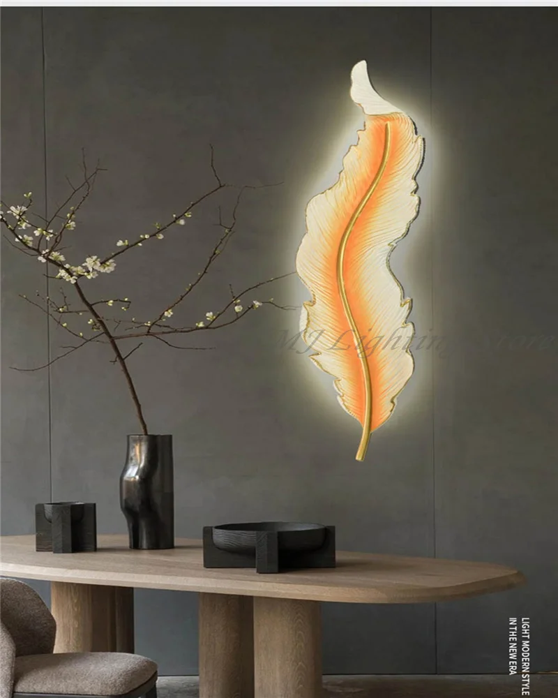 Modern minimalist feather relief wall lamp living room TV background wall 2024 new internet famous bedroom bedside lamp