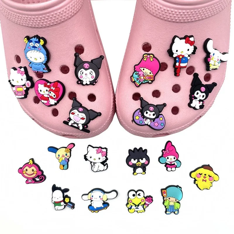 Kuromi HelloKitty Shoe set crocs accessories Buckle Accessories Melody DIY Cartoon Animals Shoe Decoration Croc Charms Kids Gift