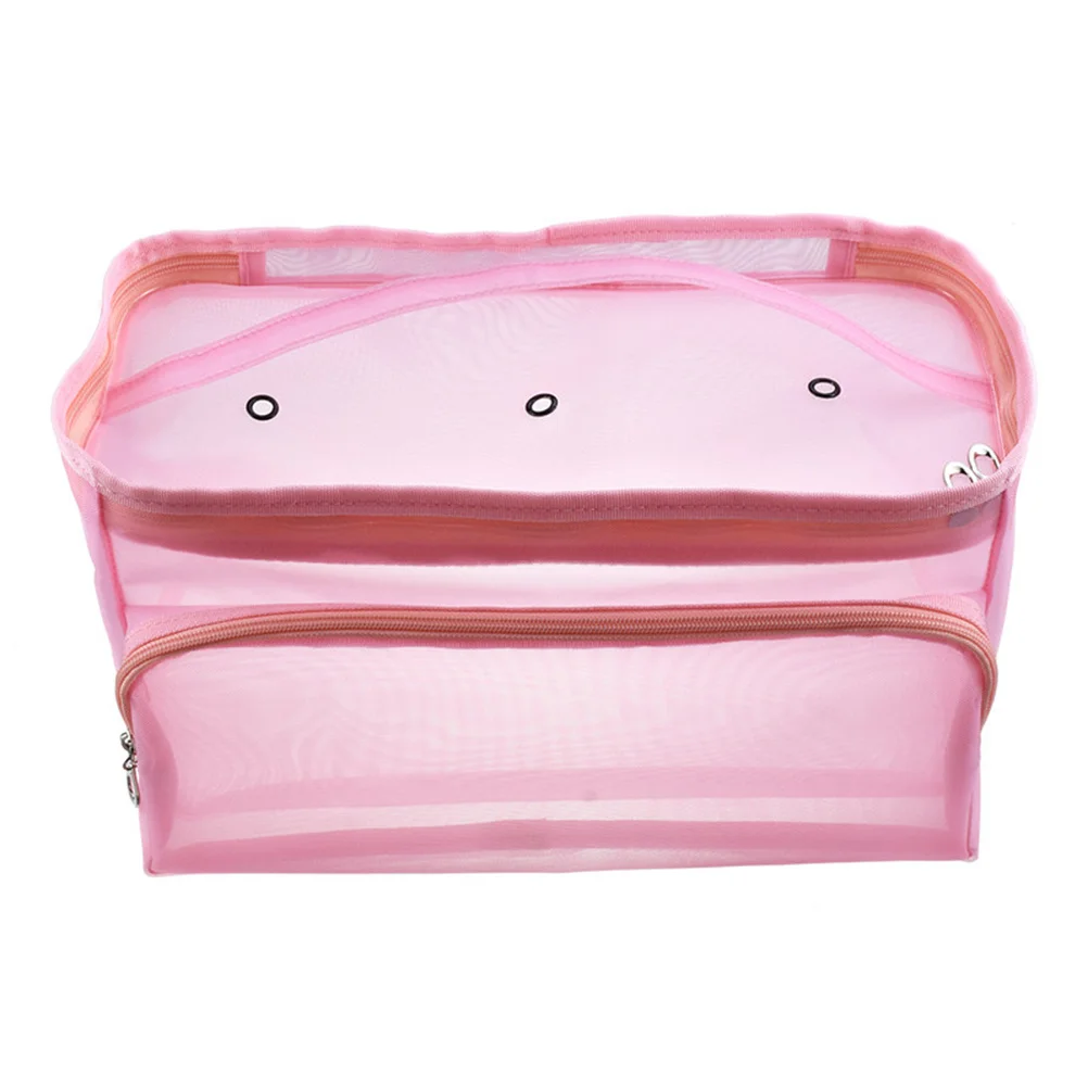 

Knitting Yarn Tote Organizer Nylon Mesh Bag Zipper Closure Large Capacity Portable Carry Crochet Hooks Sewing Kit Holder Pink