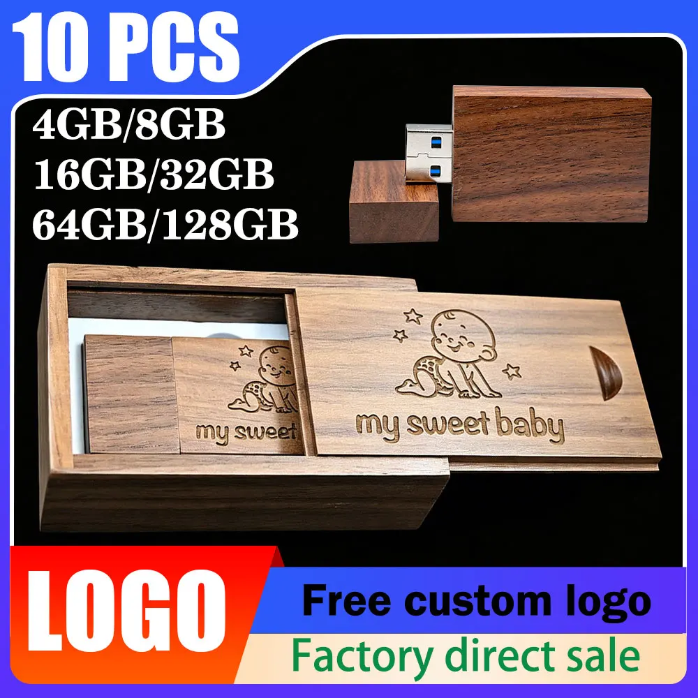 

10PCS/LOT Wooden USB 3.0 Flash Drive 128GB High speed Pen drive 64GB 32GB Free Logo Creative gift Memory stick U disk for Laptop