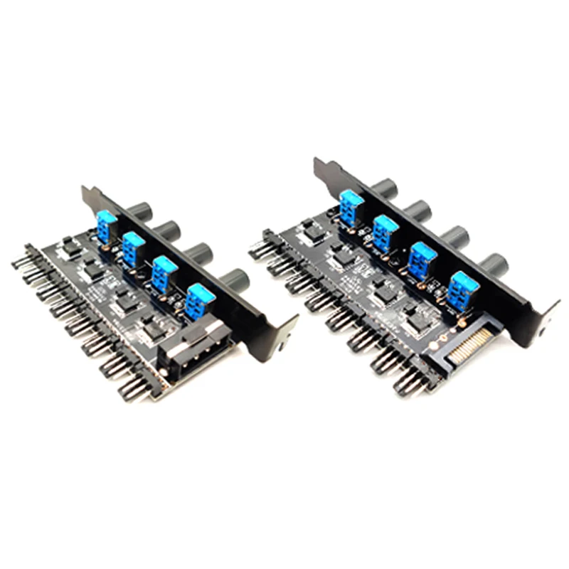 3Pin/4Pin Fan Hub Molex / SATA Splitter 4 Buttons PCI Slot External PWM Controller for Computer Case Fan Control up to 8Pcs