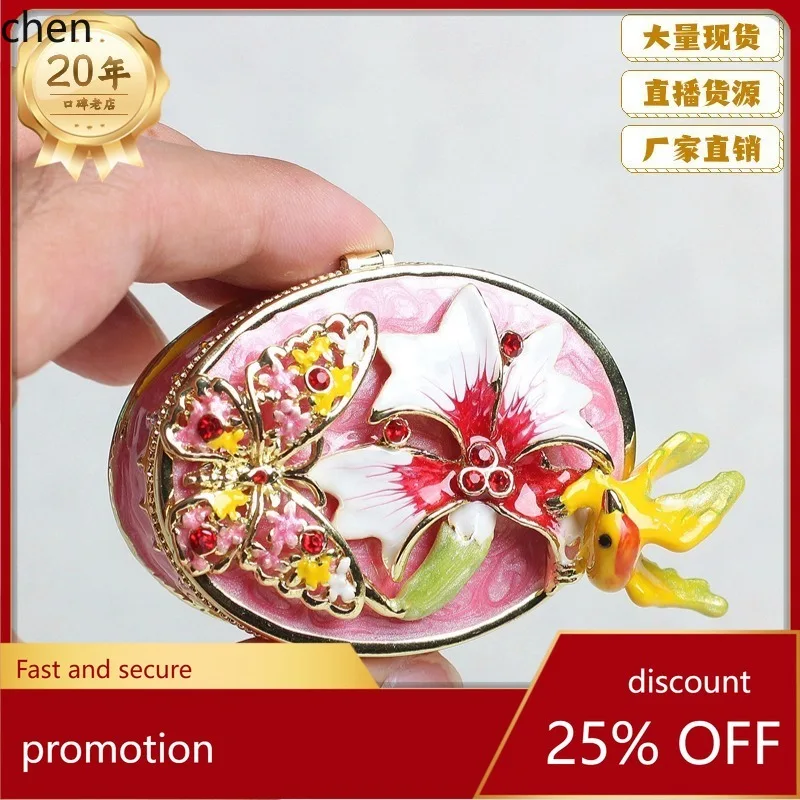 

H1 Enamel Jewelry Box Home Decoration Item, Painted with Diamonds, Oval Double Bird Metal Ornament, Gift Wholesale