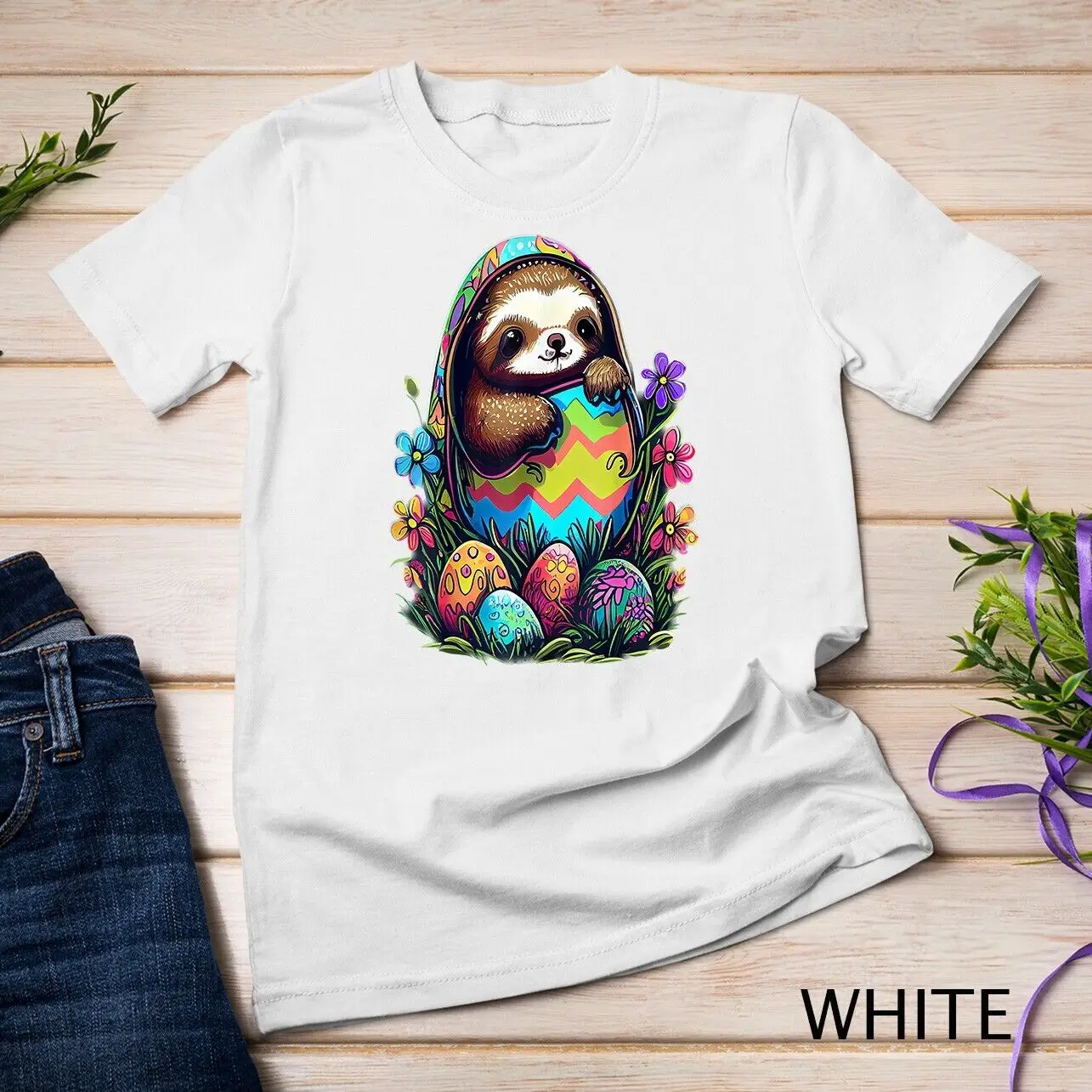 Cute and colorful Easter Art with charming Sloth T-Shirt Unisex T-shirt