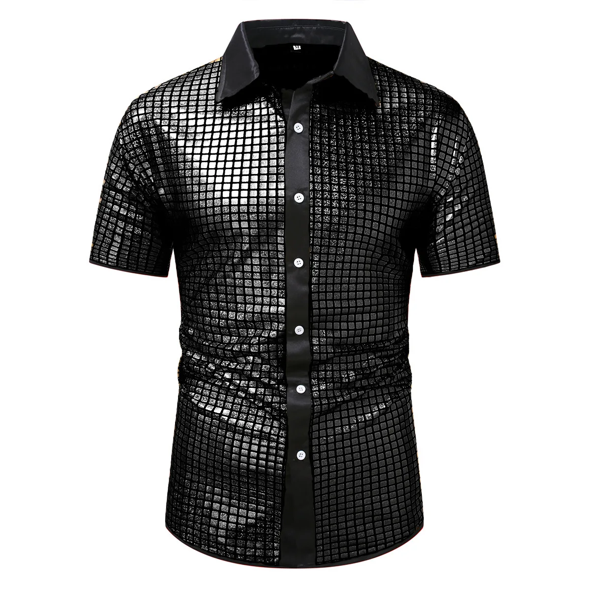 Glossy Metallic Glitter Men Plaid Shirts 2026 Nightclub Disco Party Dress Stage Performance Shirt Mens Punk Hipster Streetwear