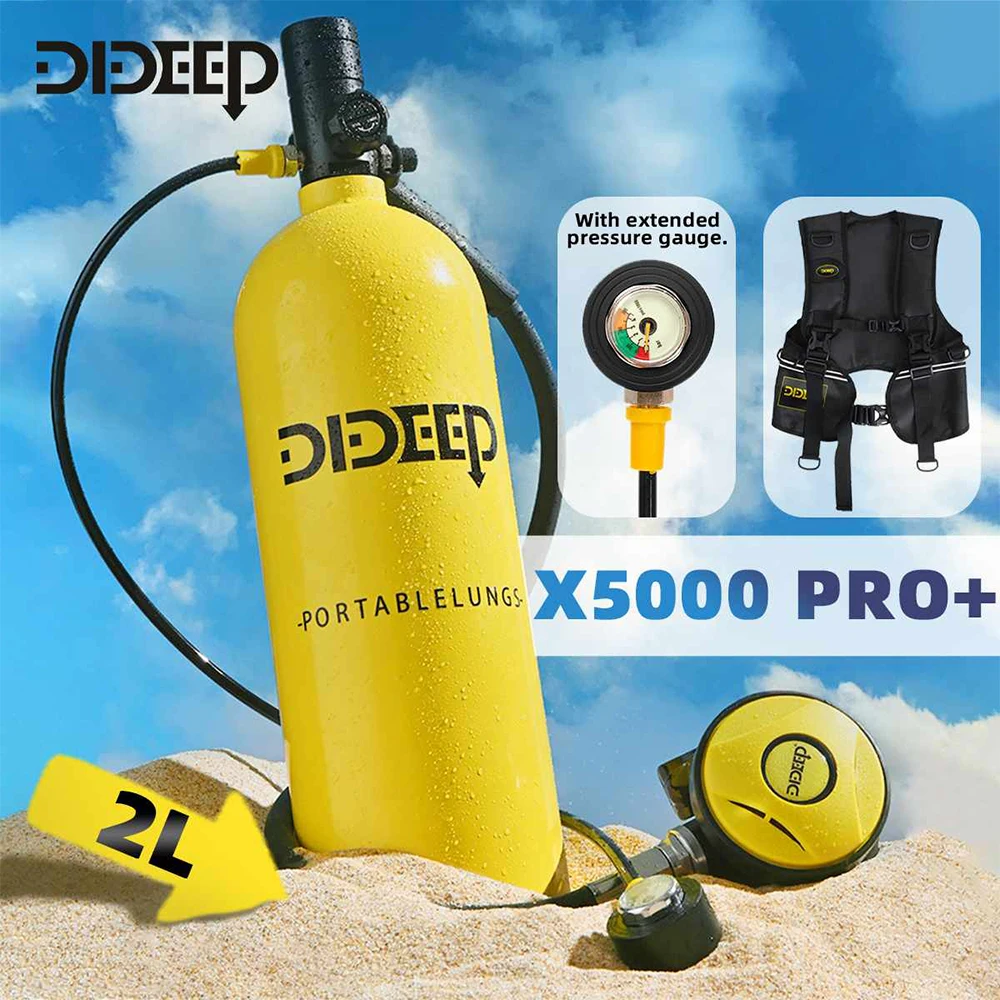 DIDEEP-Portable Scuba Diving Tank, Oxygen Cylinder, Underwater Breathing Equipment, Upgrade Pressure Gauge Diving Vest, 2L