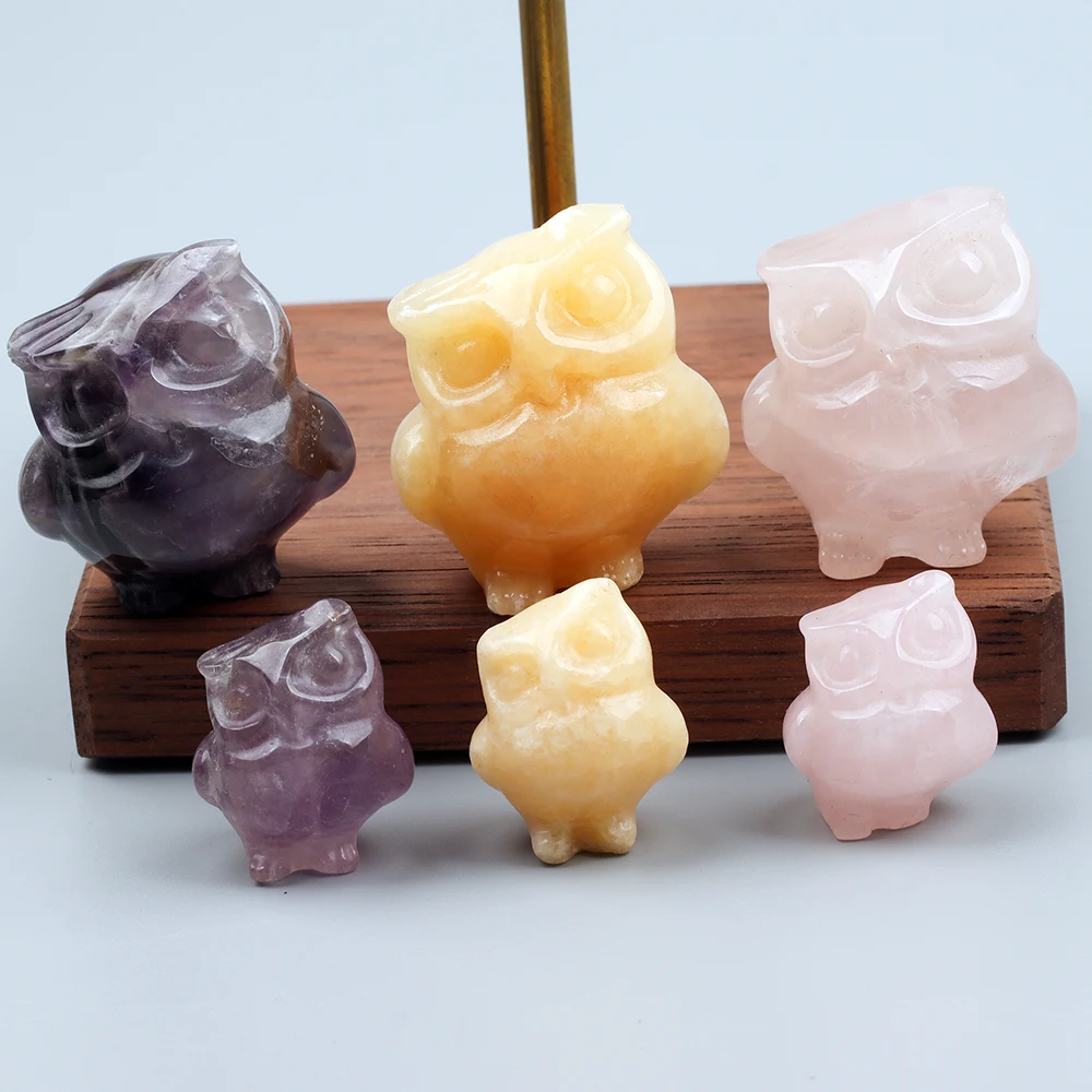 Amethyst Owl Figurine 1 Inch / 1.5 Inch Natural Stone Collectible Crystal Animal Sculpture for Home Garden Decor