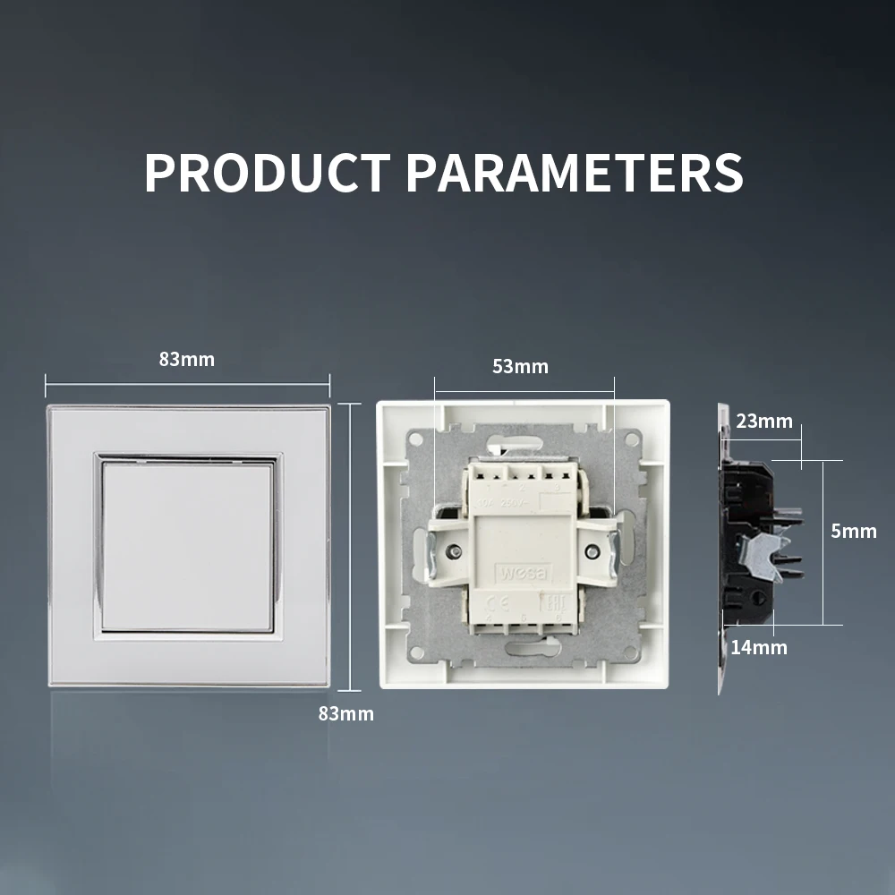 WESA bianco specchio acrilico interruttore a parete pannello ignifugo 1 Gang 1 via interruttore a bilanciere a parete On / Off 16A AC 250V 86mm * 86mm notizie