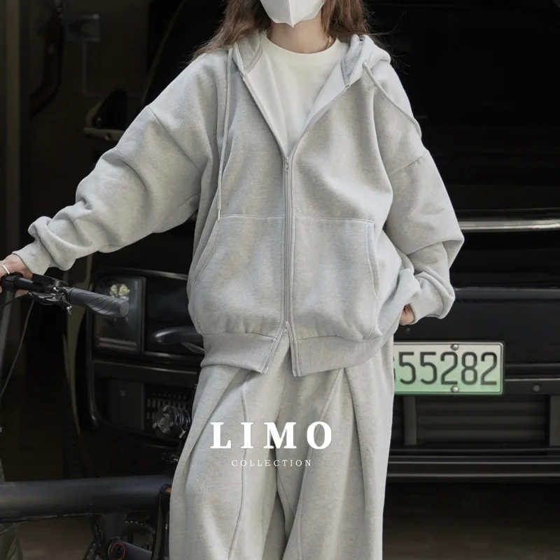 

LIMO 2025 Winter New Simple Symmetrical Pocket Fleece Hooded Sweatshirt Loose Casual Versatile Top for Women