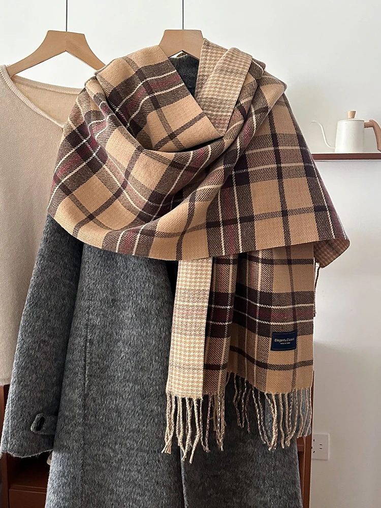 

Женский милый классический клетчатый вязаный шарф, женский повседневный шарф с кисточками, Mujer, платок, шаль унисекс, зимняя новая студенческая шаль