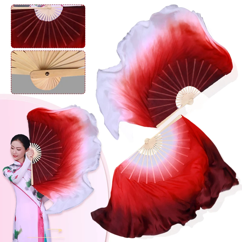 20-50Cm Double-Sided Gradient Red Silk Dance Fan for Practice Traditional Chinese Twisted Performances and Rehearsals