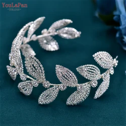 TOPQUEEN Leaf Bridal Headband Tiara Wedding Hair Accessories Woman Headpiece for Party Bridesmaid Bride Head Jewelry HP578