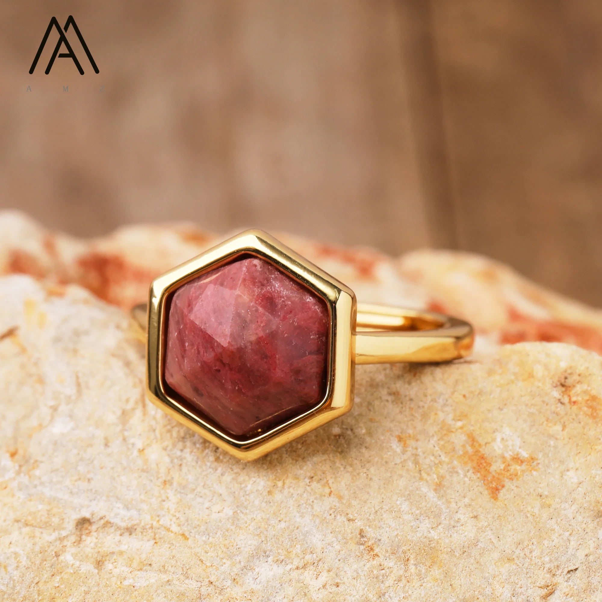 Classic Rings Amethysts Healing Crystal Stone Hexagonal Ring Gold Plated Jewelry Trendy Gifts Top Quality