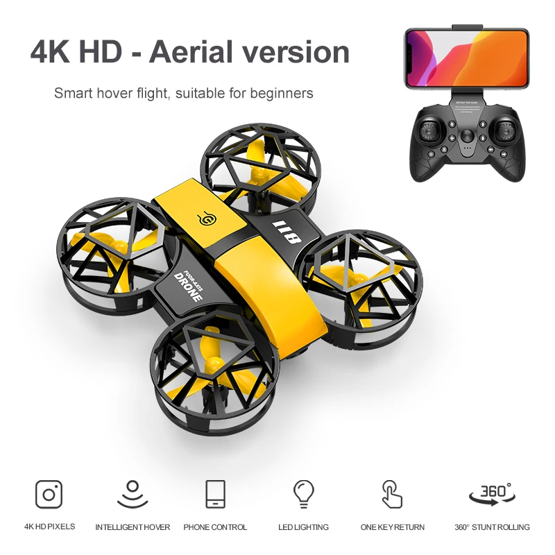 RH821 플립 미니 RC 3D 플립 4KHD 드론 헬리콥터 고도 유지, 2.4G 4 축 리모컨 쿼드콥터, 어린이 장난감 UAV 조명 포함