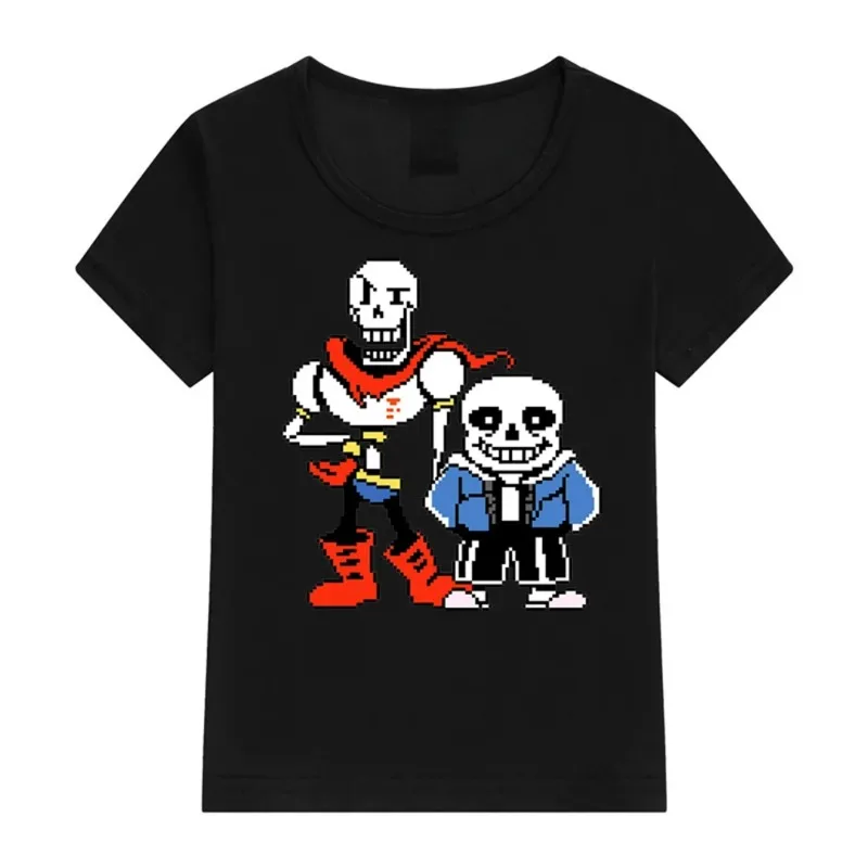 تي شيرت Undertale Sans and Papyrus ملابس أطفال برقبة دائرية كاجوال مطبوعة جرافيك بأكمام قصيرة ورسومات بكسل للسيدات Y2K