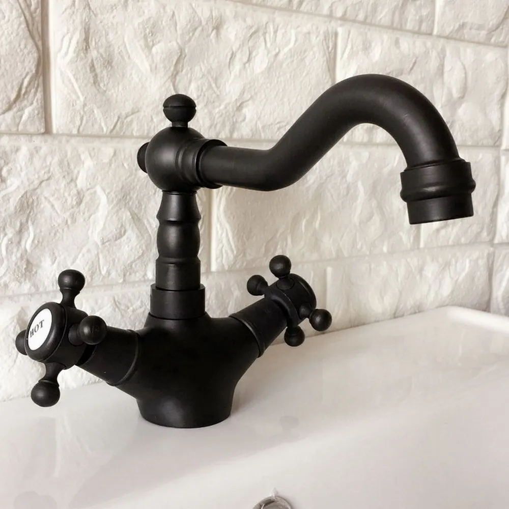 

Oil Rubbed Bronze Basin Faucet Double Handle Bathroom Kitchen Faucet Swivel Spout Vessel Sink Mixer Tap Deck Mounted Nnf348