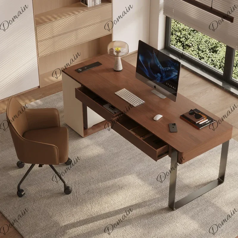 UYT  Chinese-style Solid Wood Office Desks High-end Saddle Leather Walnut-colored Office Desks Home Study Furniture Bureau JT40O