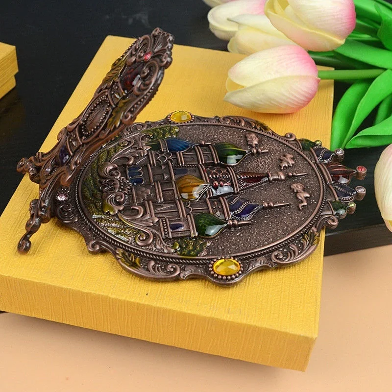 Castelo russo lidar com espelho de maquiagem dobrável portátil europeu vaidade espelho pavão motivo para presente nupcial decoração casa