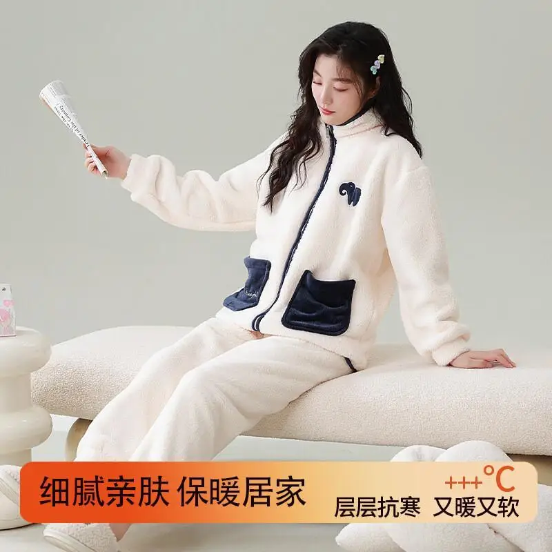

Зимний утолщенный флисовый фланелевой кардиган, женский осенний размер, домашняя одежда, коралловая одежда для сна, теплая модная домашняя одежда, комплект брюк