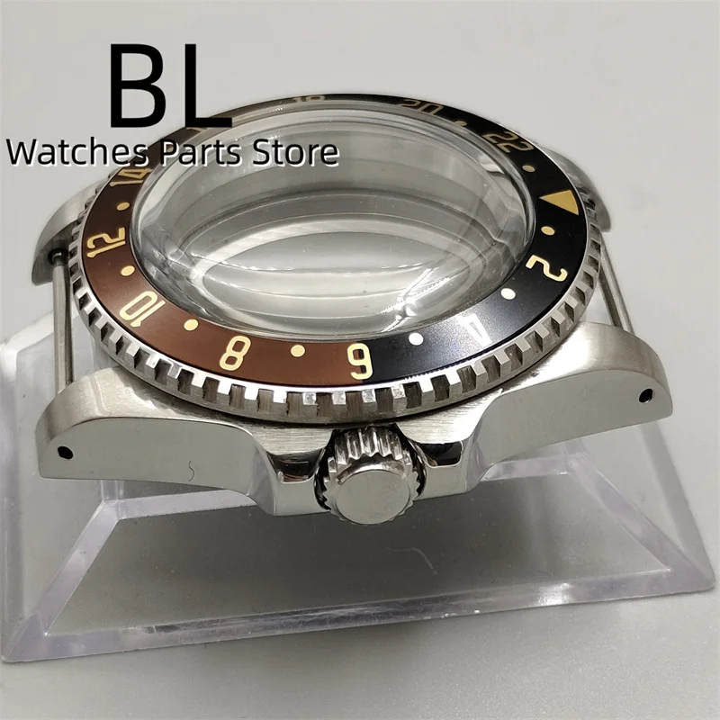 BLIGER 40MM Old Vintage Watch Case Brushed With Black Brown Bezel Insert Gold Number Domed Sapphire Glass For NH35 NH36 Movement