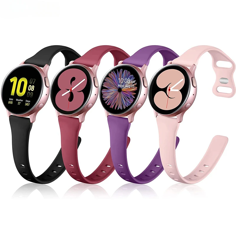 20mm Slim Silicone Narrow Band for Samsung Galaxy Watch 6/5/4 40mm 44mm/Watch 5 Pro 45mm/Watch 6/4 Classic 43mm 47mm