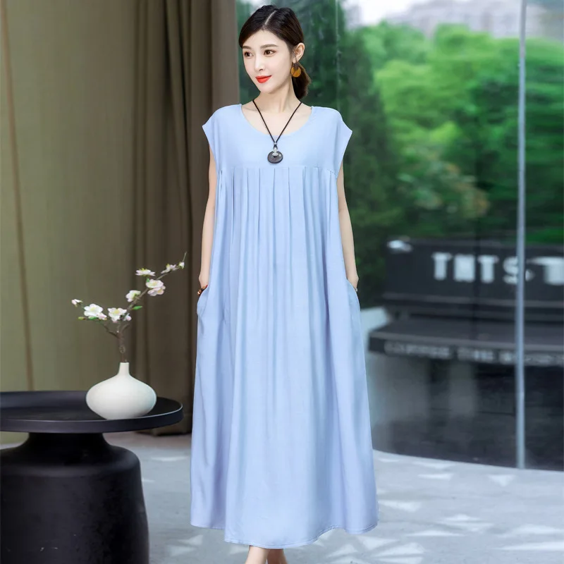 L-4XL Cotton Rayon Sleepwear Dress New Loose Summer Nightgowns For Women Plus Size Nightwear Ladies Nightshirt 100 Kg Wear