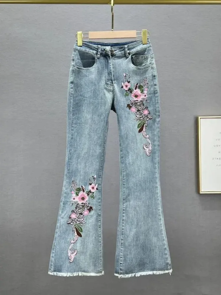 

Y2k Jeans Trend Spring Summer Fashion All-match Lace Splicing Denim Straight Pants Blue Jeans for Women Streetwear Wide Leg New
